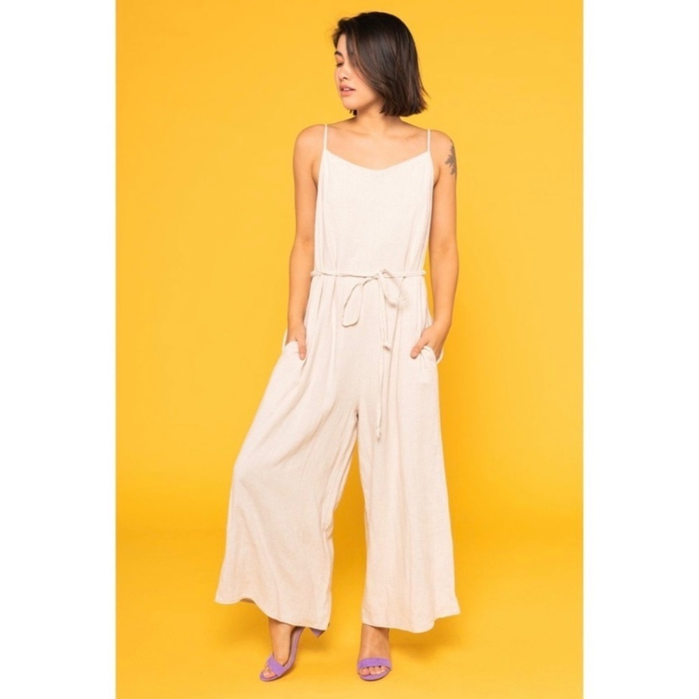 P. Cill Linen Wide-Leg Jumpsuit,โ Cream